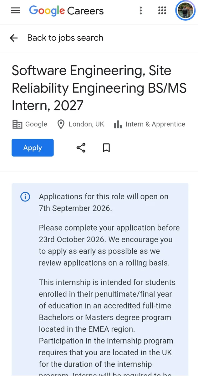 Software Engineering Internship at Google